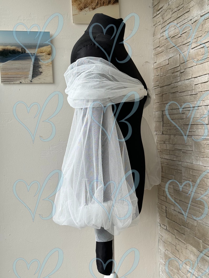 Tulle Puff Wedding Sleeves, Long Fingerless Gloves, Personalized Bridal Sleeves, Sleeve for Bride dress image 5