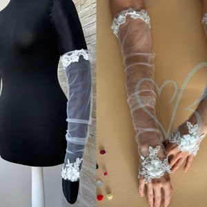 Wedding lace gloves, Tulle wedding sleeves, Gloves for wedding dress,Lace wedding sleeves, Fingerless Lace bridal gloves, custom sleeves
