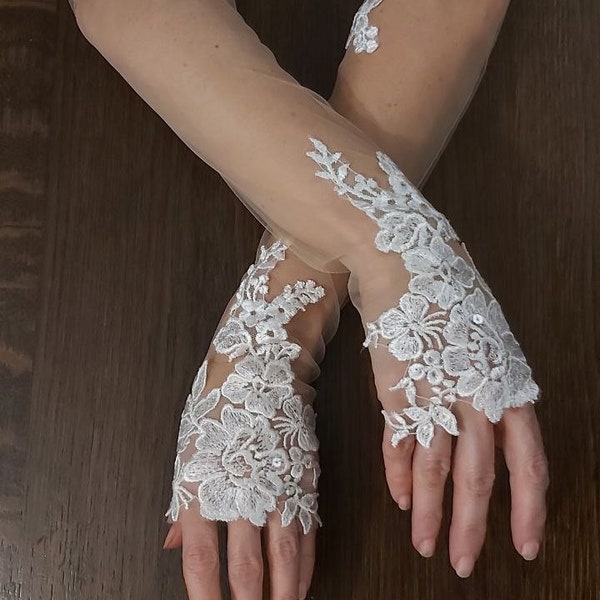 Mangas de boda de encaje, guantes de novia de encaje sin dedos, mangas de novia de encaje desmontables, mangas personalizadas, mangas de boda separadas, guantes de encaje