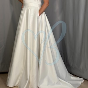 Satin Long Wedding Skirt with Pockets and Train: Custom Bridal White, Ivory, Black Overskirt