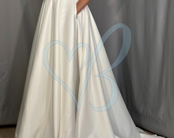 Satin Long Wedding Skirt with Pockets and Train: Custom Bridal White, Ivory, Black Overskirt