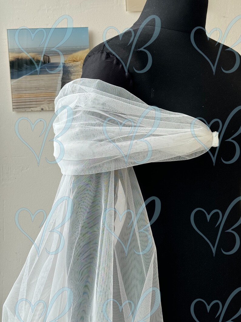 Tulle Puff Wedding Sleeves, Long Fingerless Gloves, Personalized Bridal Sleeves, Sleeve for Bride dress image 6