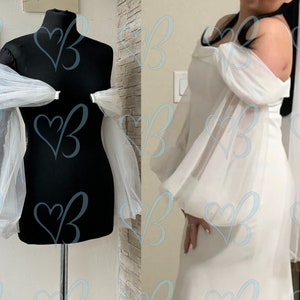 Tulle Puff Wedding Sleeves, Long Fingerless Gloves, Personalized Bridal Sleeves, Sleeve for Bride dress image 3
