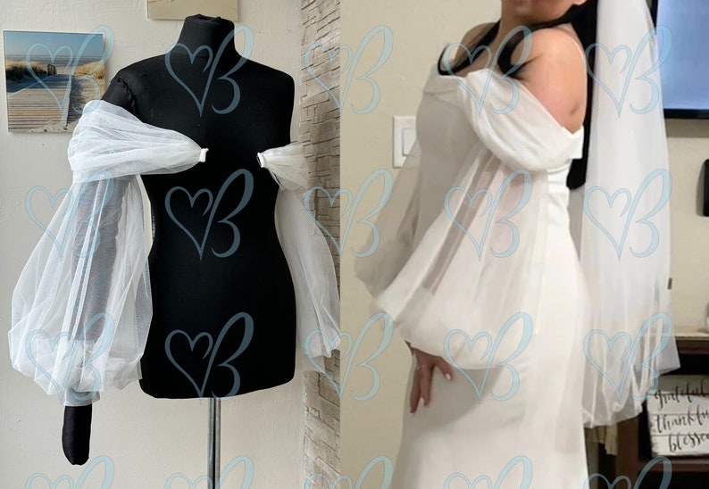 Tulle Puff Wedding Sleeves, Long Fingerless Gloves, Personalized Bridal Sleeves, Sleeve for Bride dress image 3