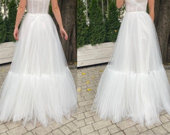 Jupe longue en tulle de mariage avec volant, jupe en tulle à volants, jupe de mariage en tulle, jupe en tulle de mariée, jupe de mariage personnalisée, jupe de demoiselle d'honneur