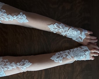 Lace Wedding Arm Sleeves: Fingerless Bridal Gloves, Custom Wedding Accessory, Long Opera Glove