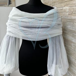 Wedding tulle bolero, off-sholder tulle bolero, Puff tulle wedding sleeves, Sleeves connected with a strap, Puffy Off Shoulder Bridal bolero