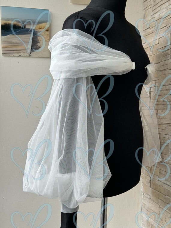 Tulle Puff Wedding Sleeves, Long Fingerless Gloves, Personalized Bridal Sleeves,  Sleeve for Bride dress