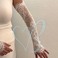 Wedding Chantilly Lace Sleeves: Ivory & White Fingerless Opera Gloves, Rose Lace Bridal Glove product logo
