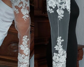 Guanti da sposa lunghi senza dita in pizzo, guanti da sposa, maniche staccabili per abito da sposa, maniche in pizzo da sposa, maniche staccabili