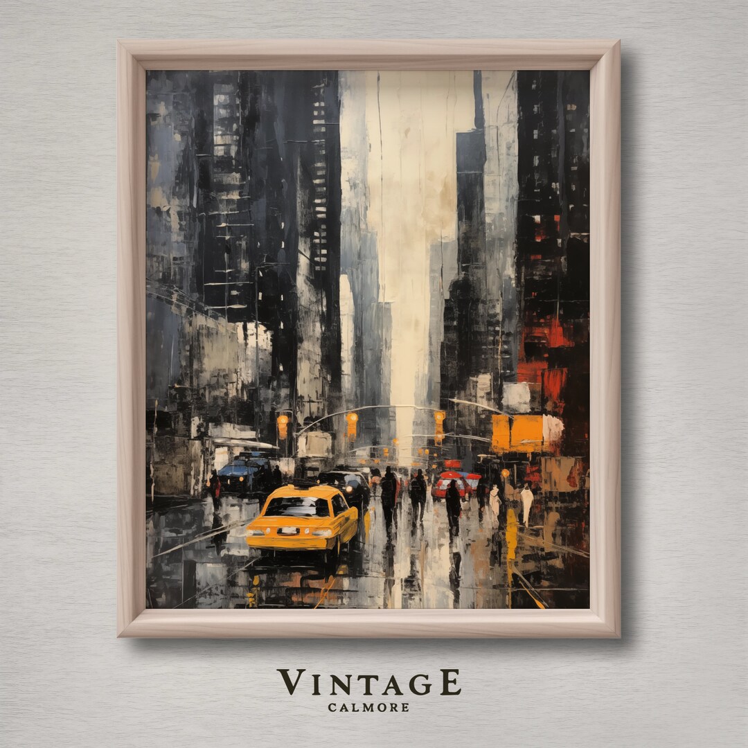 NYC Yellow Taxi Cab Painting, Vintage New York City Abstract Print, NYC ...