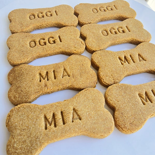 Personalized Dog Treats | Homemade, Natural, Gluten-Free Pet Treats | Custom Name Bone-Shaped Peanut Butter Cookies | Dog Birthday Gift