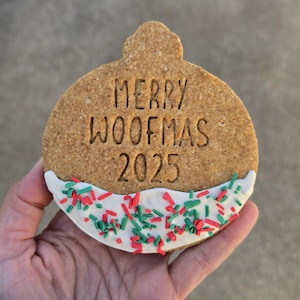 Merry Woofmas Dog Treat, Ornament Shaped, 4.5 inches | Christmas Gift for Pets | Stocking Stuffer for Dogs | Homemade Ornament Dog Treat