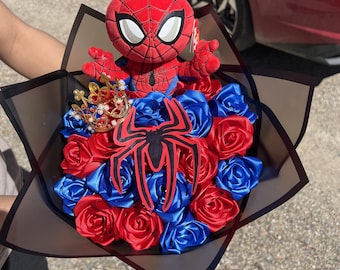 Spiderman Plüschi Blumenstrauß | Schleifenband Rosenstrauss | Ramo Buchon