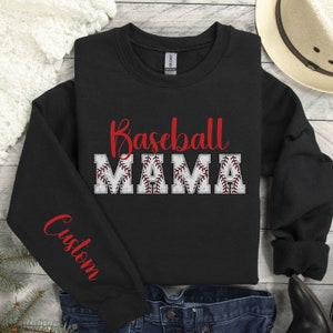 Baseball Mama Sweatshirt, Baseball Mom Sweatshirt, Baseball Mom Shirt, Sports Mom, Personalized Baseball Sleeve Print, Baseball Mom Gift,