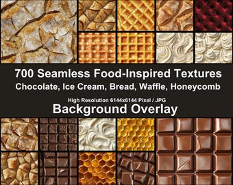 700 Seamless Food-Inspired Textures | Chocolate, Ice Cream, Bread, Waffle, Honeycomb | High-Resolution JPG Files