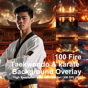 100 Taekwondo Karate Arena Backdrop, Taekwondo Background with Lights and Fire, Karate Arena Background, High Quality Digital Download