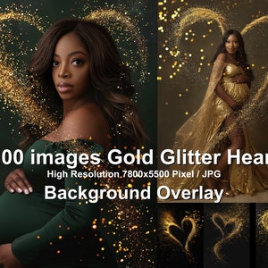 100 Gold Glitter Heart Overlays, Sparkle  light Lightroom overlay, photoshop overlay, Sparkle Light bokeh, light leaks overlay