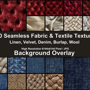 420 Nahtlose Texturen für Stoffe und Textilien | Leinen, Samt, Denim, Sackleinen, Wolle | Hochauflösende digitale Dateien