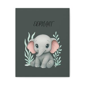 Cute Elephant Canvas Art Print, Nursery Decor, Baby Shower Gift, Kids Room Wall Art, Animal Theme, Whimsical Artwork