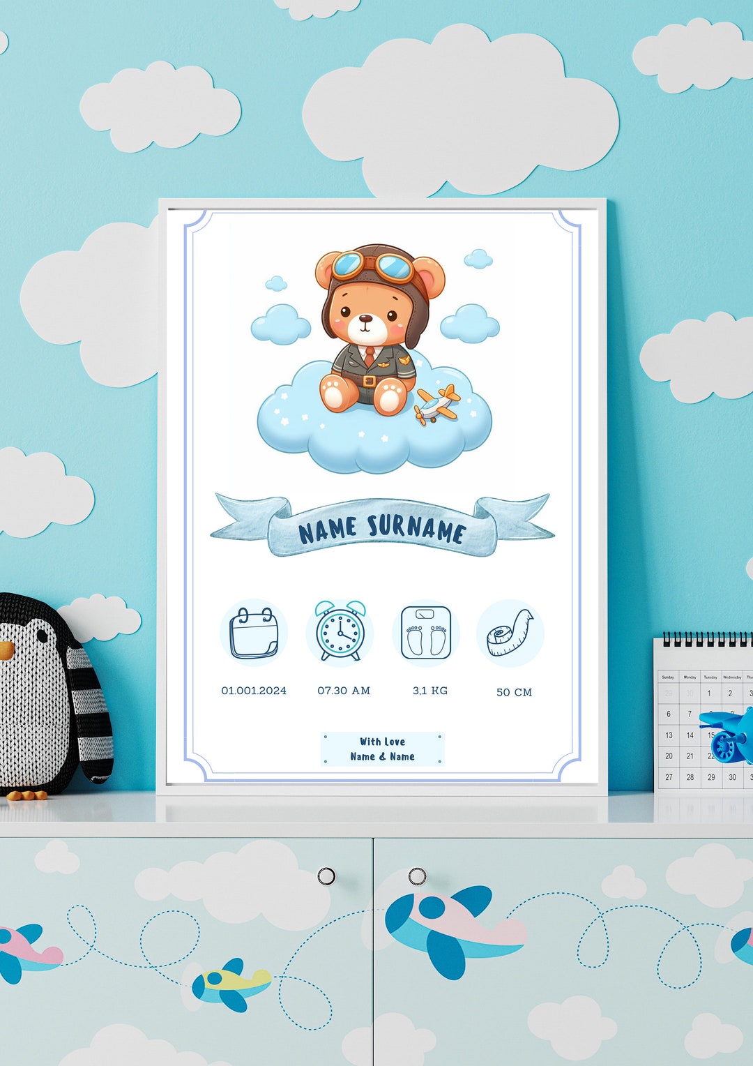 Printable Birth Stats Wall Art, Birth Announcement, Christening Gift ...