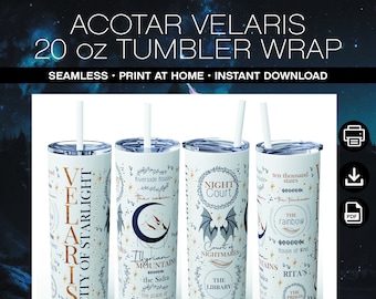 ACOTAR Velaris Becher 20 Unzen nahtlose Wrap, Velaris City of Starlight Bookish Tumbler Sublimation png svg dxf jpg Zu den Sternen, die zuhören