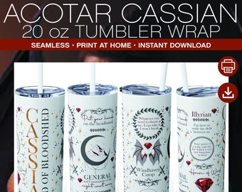 ACOTAR CassianTumbler 20oz Seamless Wrap, Bookish Tumbler sublimation, png, svg, dxf, jpg Put your hands on the headboard Lord of Bloodshed