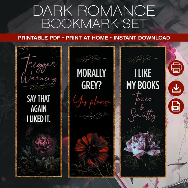 Dark Romance Reader Bookmarks Digital Printable Bookmarks Spicy Smut Morally Grey | Digital Bookmark | Instant Download