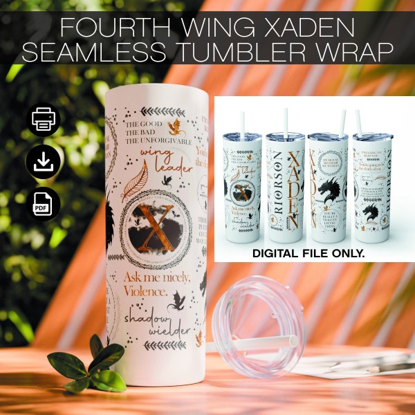 Xaden Riorson Tumbler 20oz Seamless Wrap, Fourth Wing, Basgiath Violet Sorrengail Iron Flame Bookish Tumbler Shadow Wielder sublimation