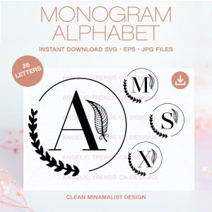 Alfabeto Feather Laurel SVG: Monogramma iniziale (download digitale)