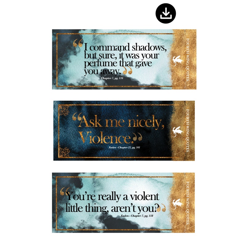 Fourth Wing Digital Bookmark 6pk Iron Flame Xaden Riorson Violet Sorrengail Tairn Quotes Page Marker Instant Download, Fourth Wing Merch zdjęcie 4