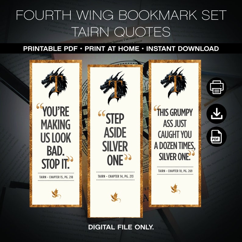 Tairn Quotes Fourth Wing Digital Bookmark 3pk Iron Flame Xaden Riorson