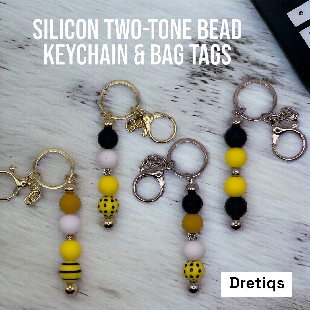 Black and Yellow Silicon Beaded Keychain and Bag Tag - Etsy display picture 1