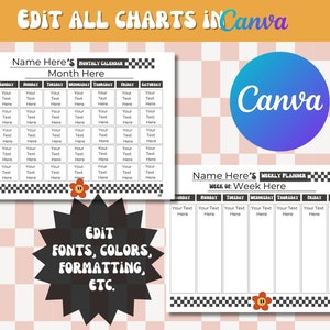 Kids Editable Groovy Chart Bundle, Printable Routine Charts, Summer ...