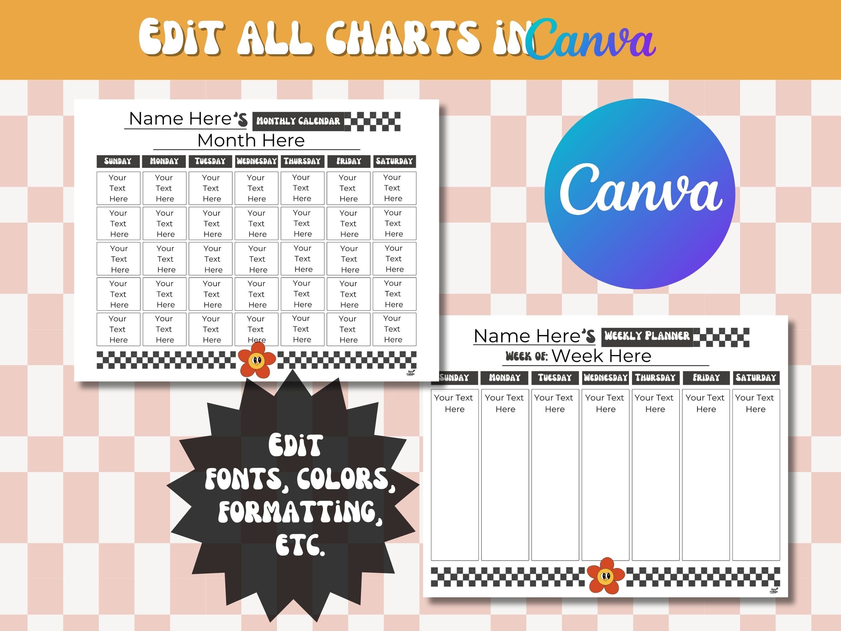 Kids Editable Groovy Chart Bundle, Printable Routine Charts, Summer ...