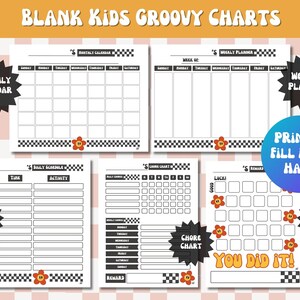 Kids Editable Groovy Chart Bundle, Printable Routine Charts, Summer ...