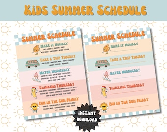 Kids Summer Schedule Chart Bundle, Printable Routine Schedule, Summer Schedule, Toddler Schedule, Themed Summer Days
