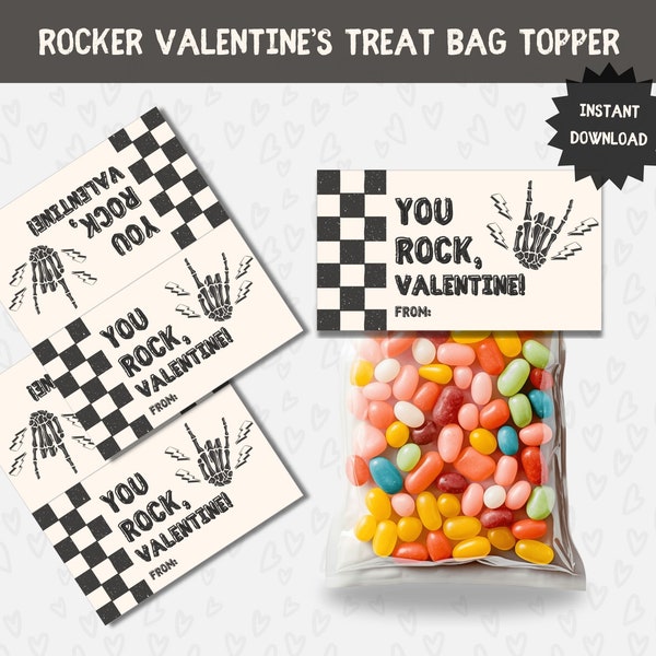 Rocker Valentine's Snack Bag Topper Printables,  Valentine's Treat Toppers, Valentine's Day