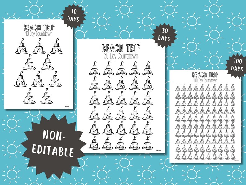 Beach Trip Countdown Printable Bundle, Sandcastle Countdown, Summer ...
