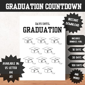 Graduation Countdown Printable, Graduation Ceremony, High School Commencement, College Graduation, A4 A5 US Letter Graduation Countdown
