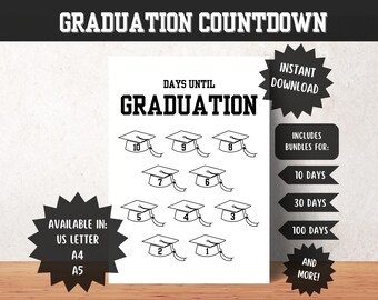 Graduation Countdown Printable, Graduation Ceremony, High School Commencement, College Graduation, A4 A5 US Letter Graduation Countdown