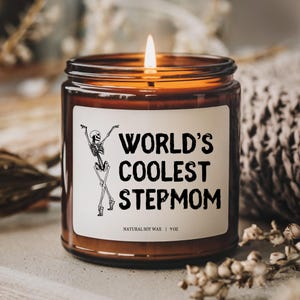 World&#39;s Coolest Stepmom Skeleton Candle, Gift for Mom, Step Mom Gift, Bonus Mom Gift, Mother&#39;s Day Gift, Goth Candle Spooky Halloween Candle