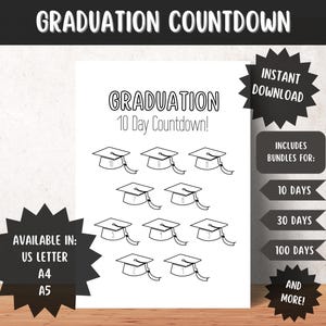 Graduation Countdown Printable, Graduation Ceremony, High School Commencement, College Graduation, A4 A5 US Letter Graduation Countdown