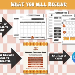 Kids Editable Groovy Chart Bundle, Printable Routine Charts, Summer ...