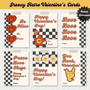 Groovy Retro Valentine&#39;s Cards Printable, Printable Valentine&#39;s Cards, Classroom Valentine&#39;s Cards, Valentine&#39;s Day