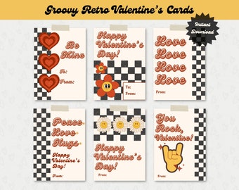 Groovy retro valentijnskaarten afdrukbaar, afdrukbare valentijnskaarten, klaslokaal valentijnskaarten, Valentijnsdag