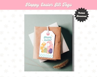Printable Happy Easter Gift Tags, Easter Bunny Gift Tag, Easter