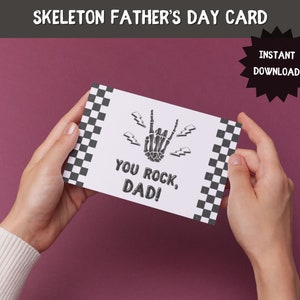 Tarjeta imprimible del Día del Padre con esqueleto, Feliz cumpleaños papá, Eres genial papá, Papá punk rock, Papá punk rock, Papá emo