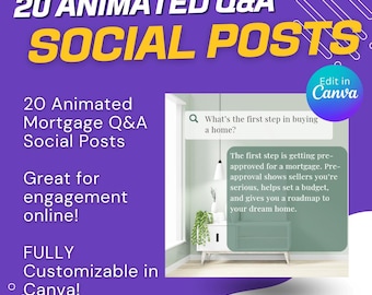 hypotheken-Q & A animierte soziale Posts für Makler (Canva bearbeitbar, digitaler Download)