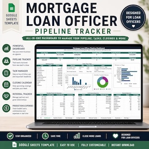 Mortgage Loan Officer Pipeline Tracker | Google Sheets CRM Template | Mortgage CRM | Loan Pipeline Spreadsheet | LO Dashboard